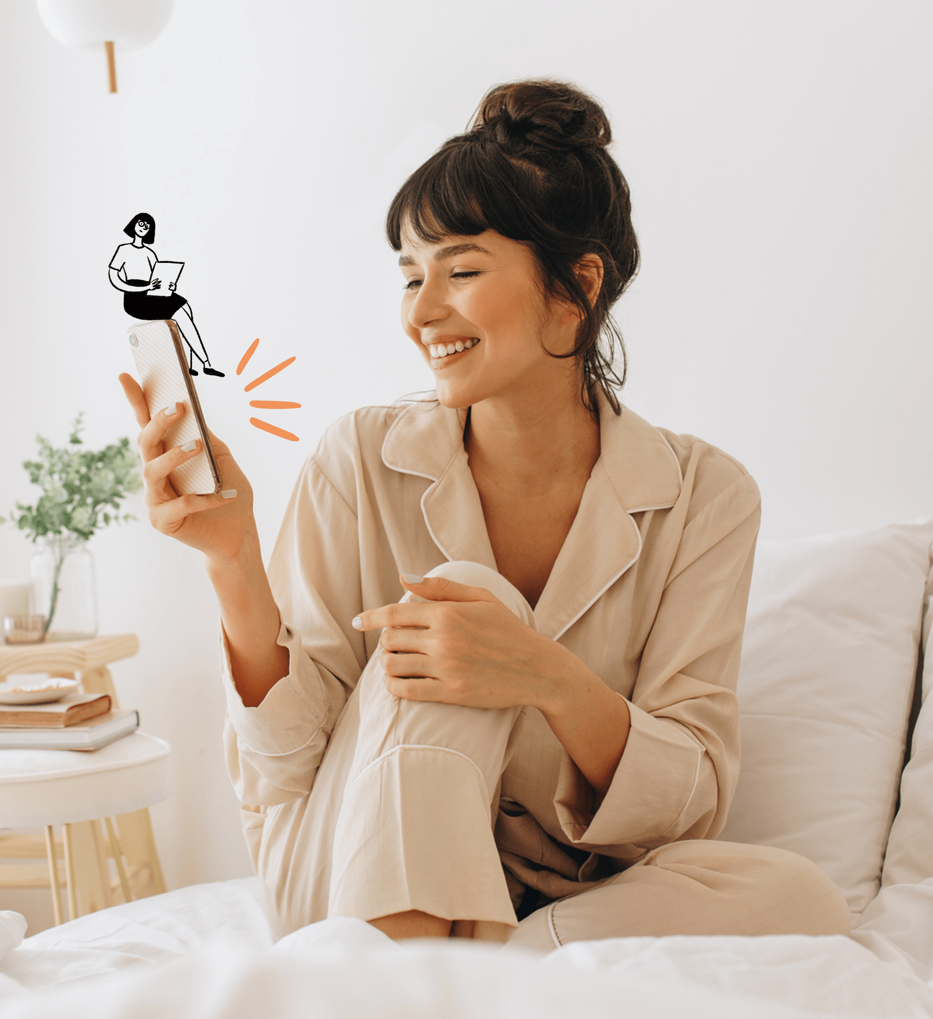 The brand in context: a woman smiling at her phone